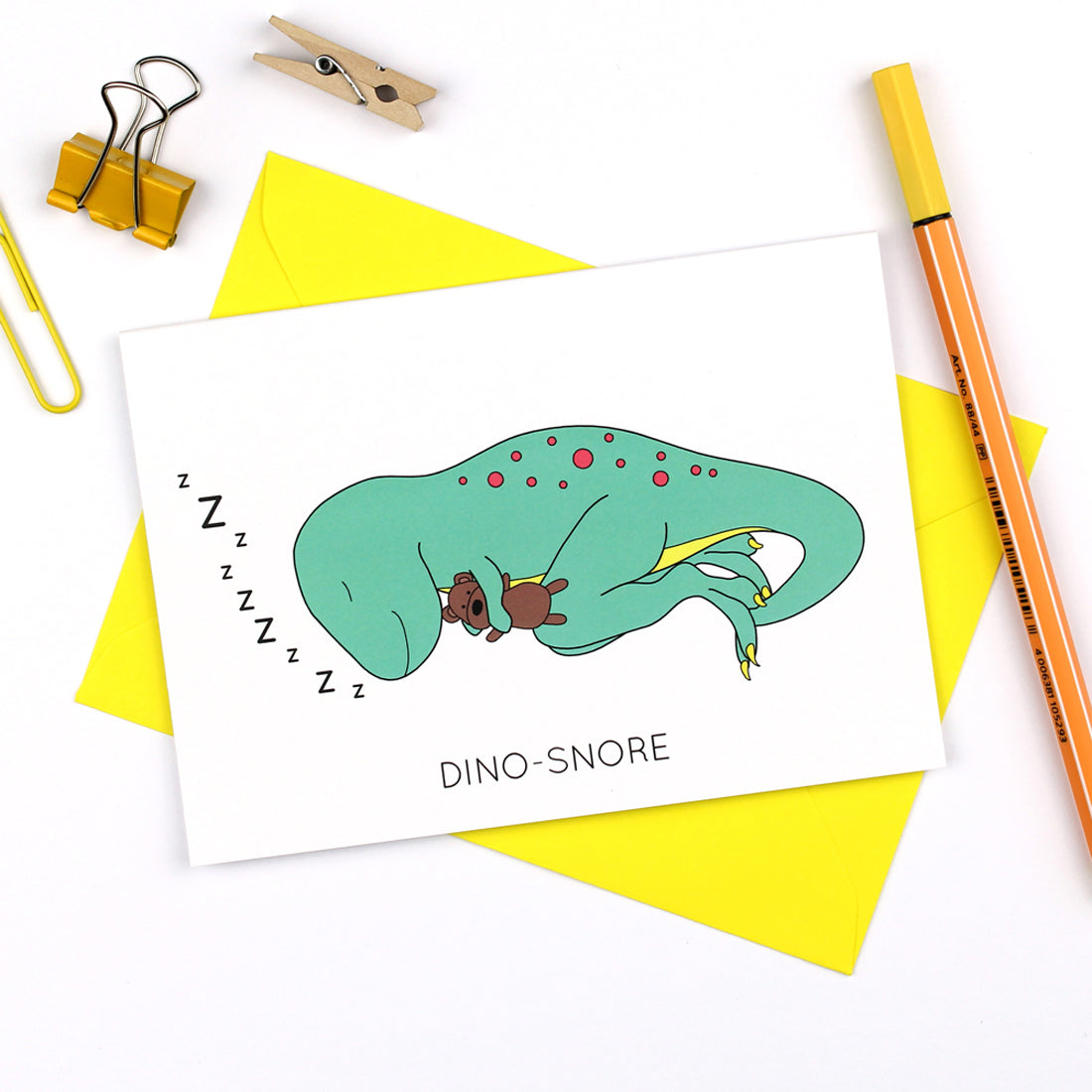 dino-snore dinosaur greeting card