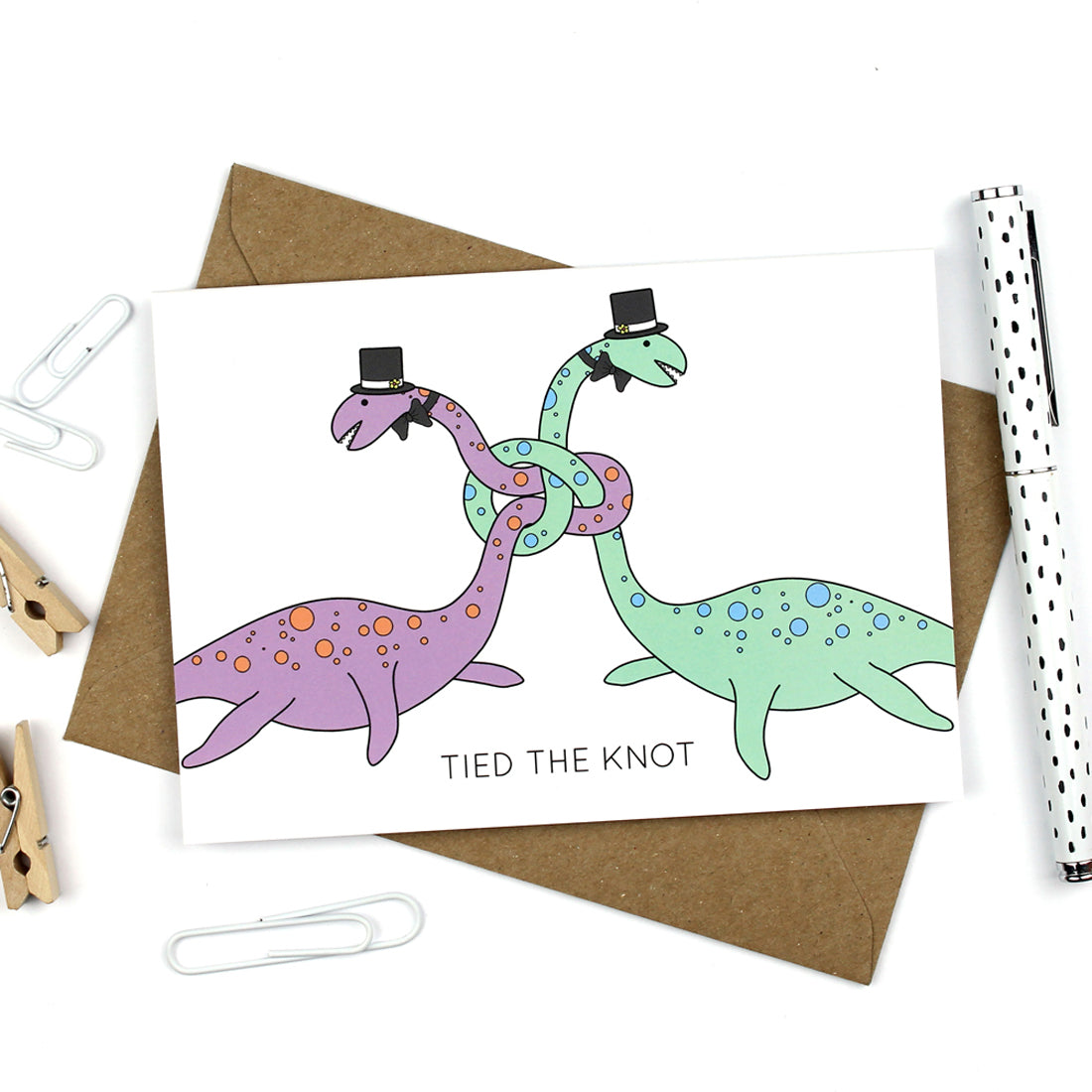Tied the Knot Wedding Dinosaur Greeting Card - Same sex - Men
