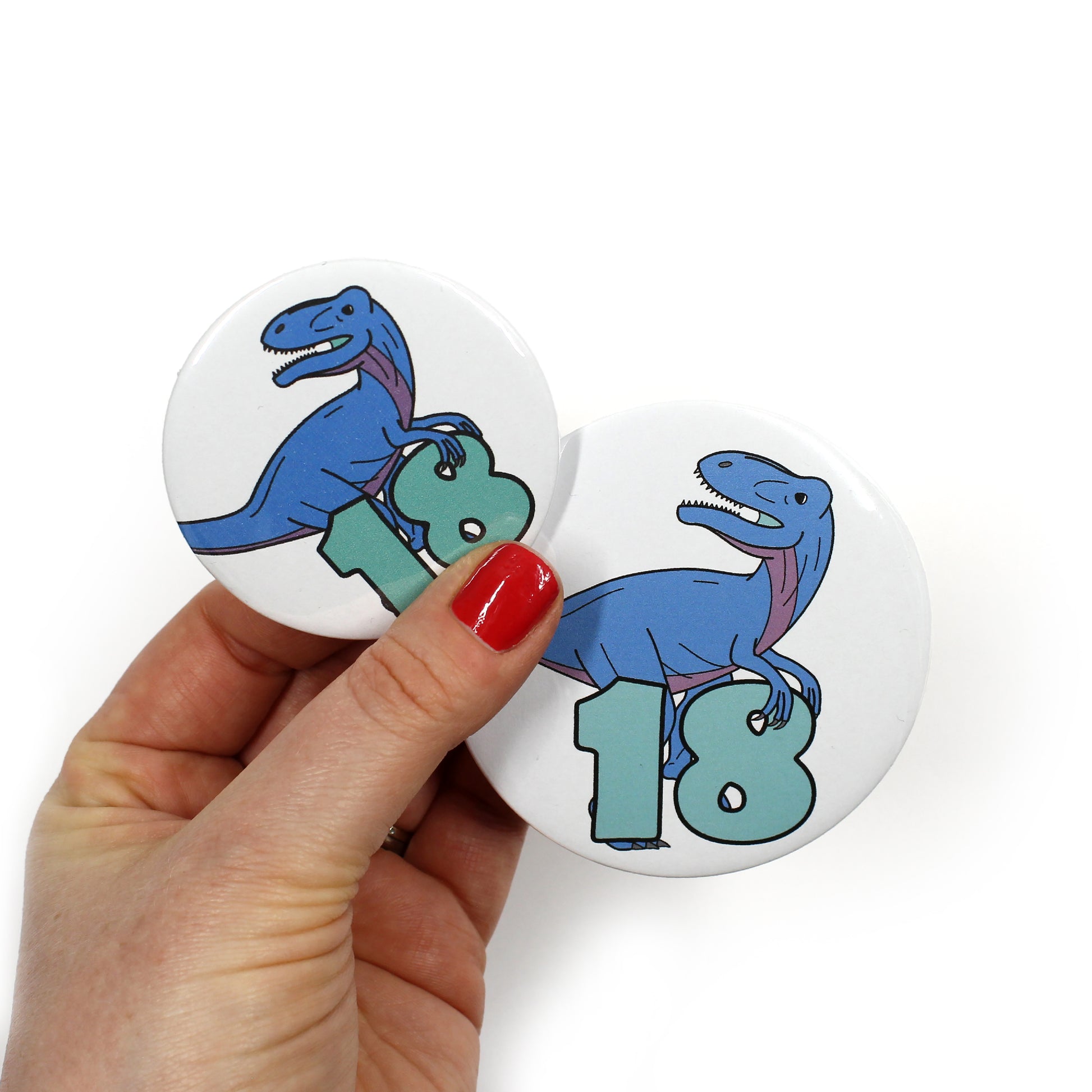 Number 18 Dinosaur Greeting badges