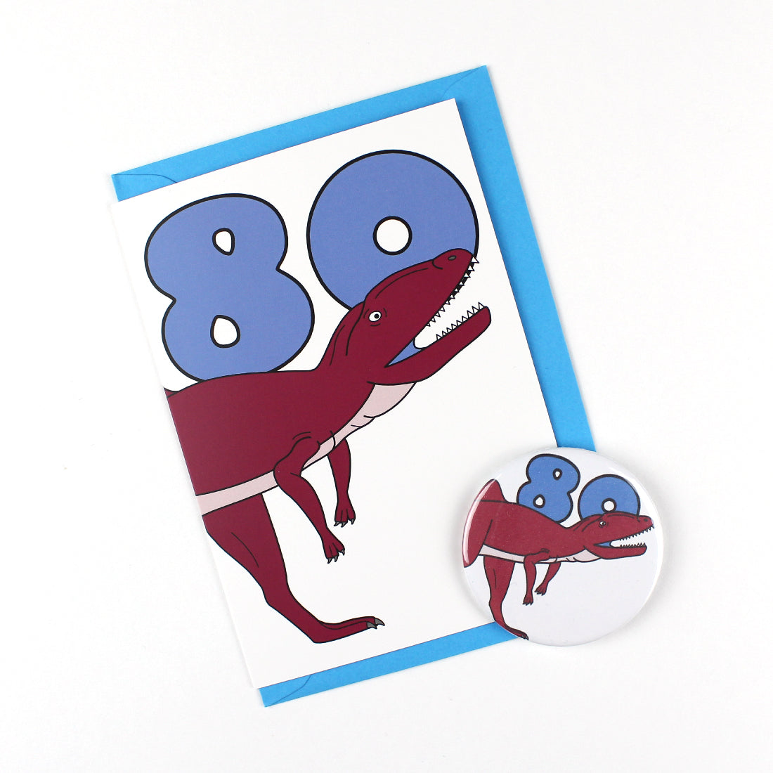 Number 80 Dinosaur Greeting card and badge