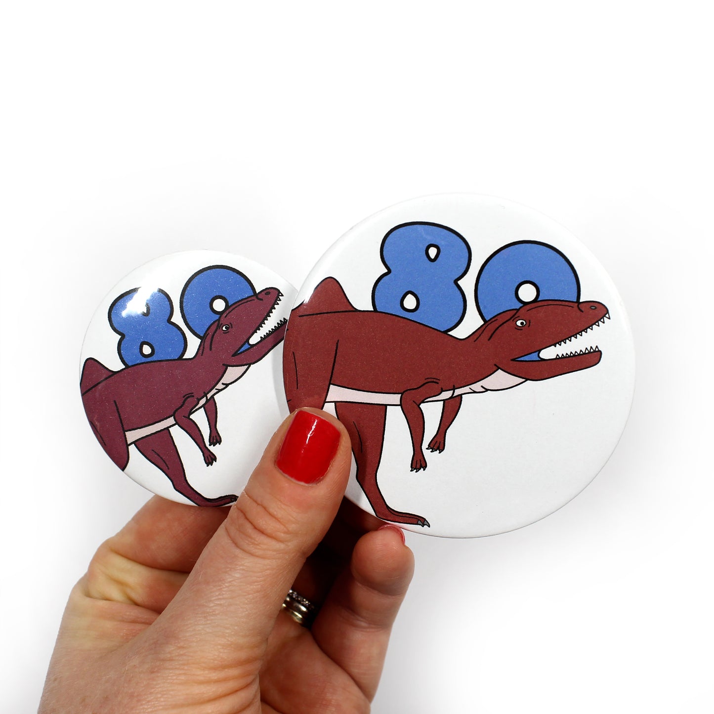 Number 80 Dinosaur Greeting badges