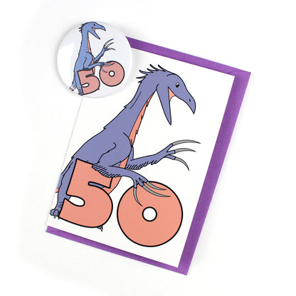 Number 50 Dinosaur Greeting card and badge