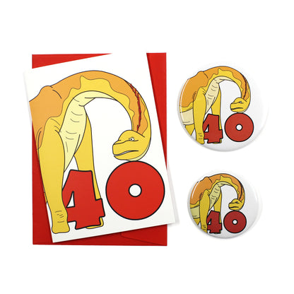 number 40 Dinosaur Greeting card and badges