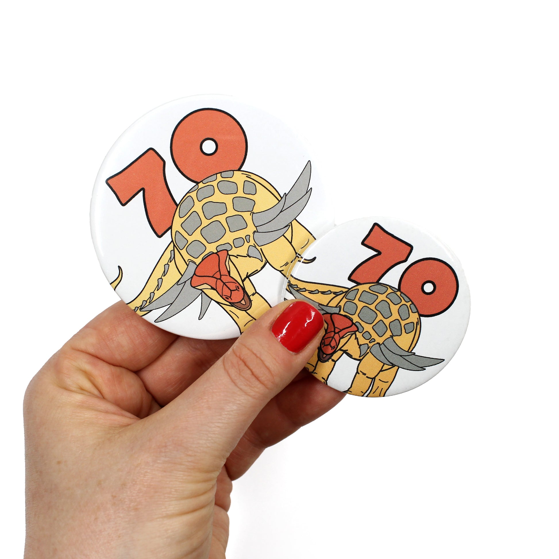 Number 70 Dinosaur Greeting badges