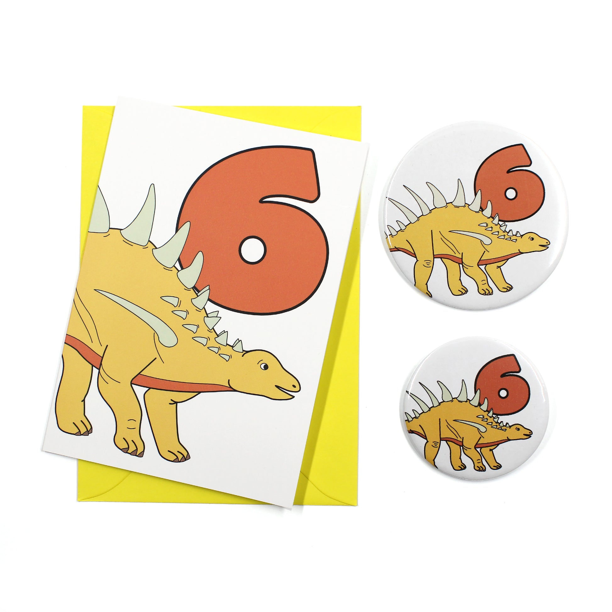 number 6 dinosaur card and badge