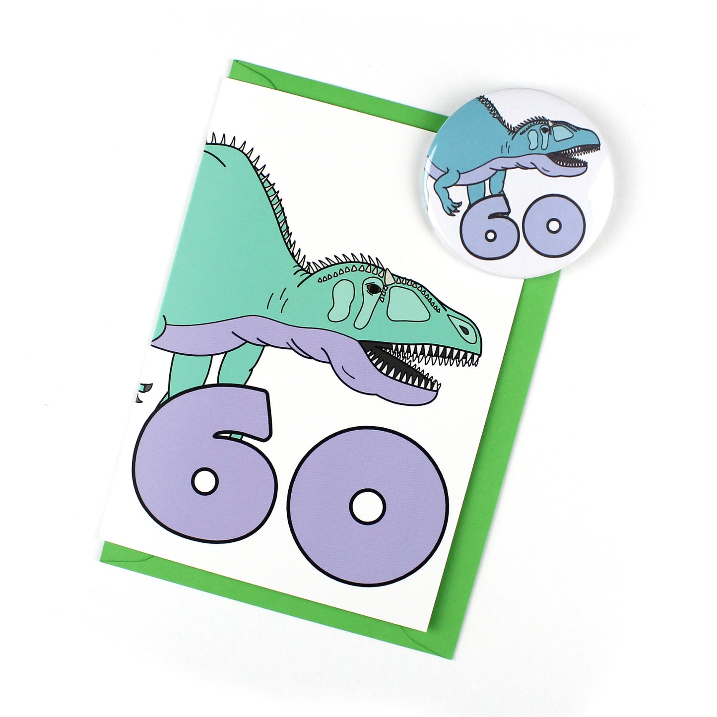 Number 60 Dinosaur Greeting card and badge