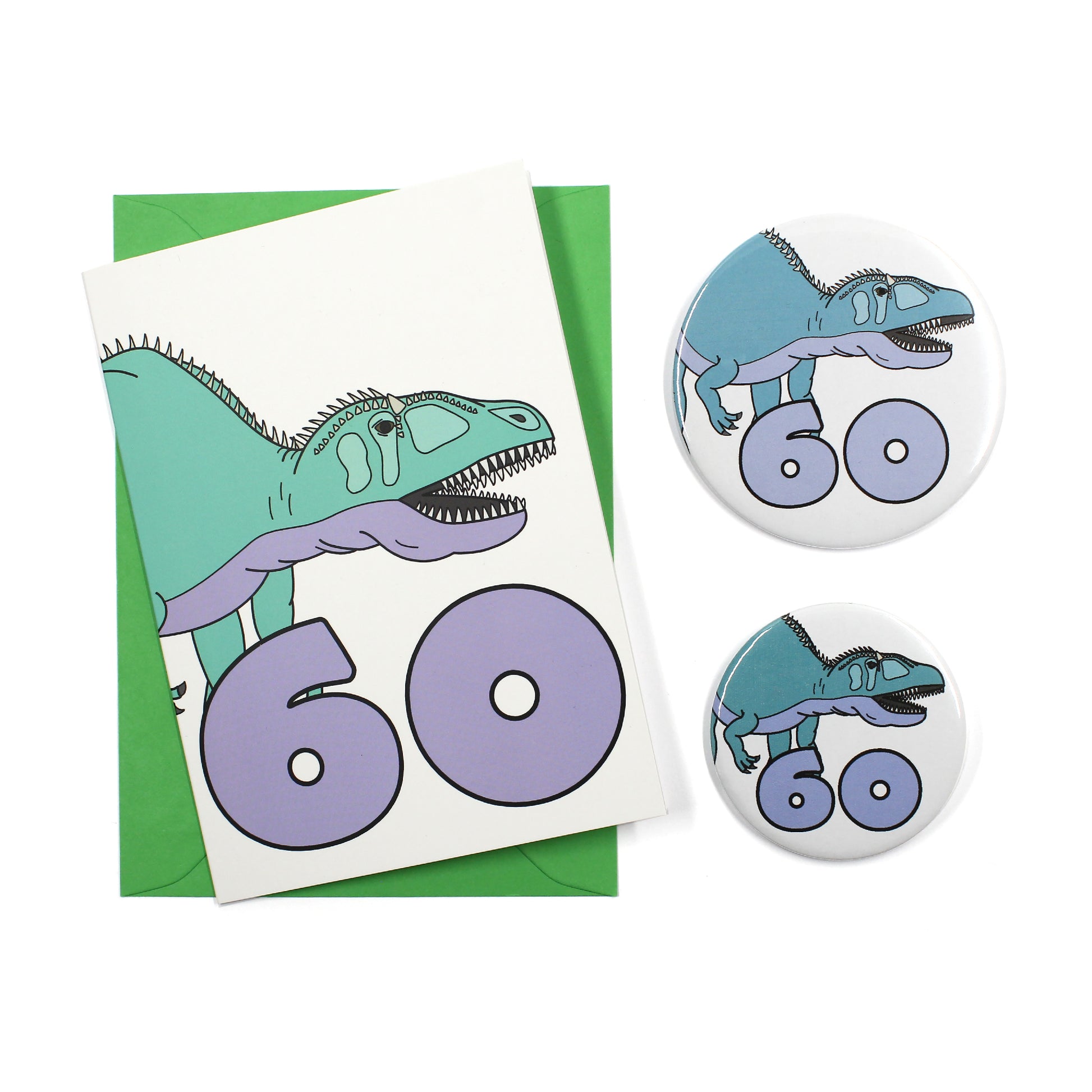 Number 60 Dinosaur Greeting card and badges