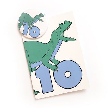 Number 10 Dinosaur Greeting card and badge