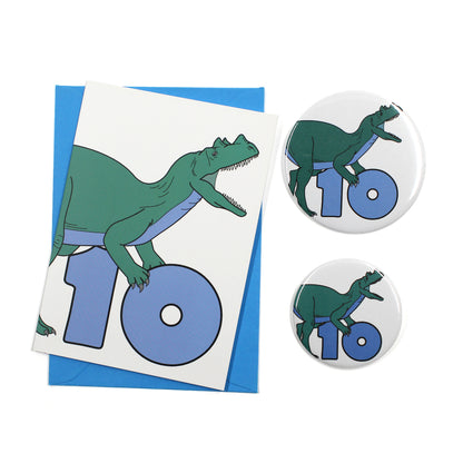 Number 10 Dinosaur Greeting card and badges