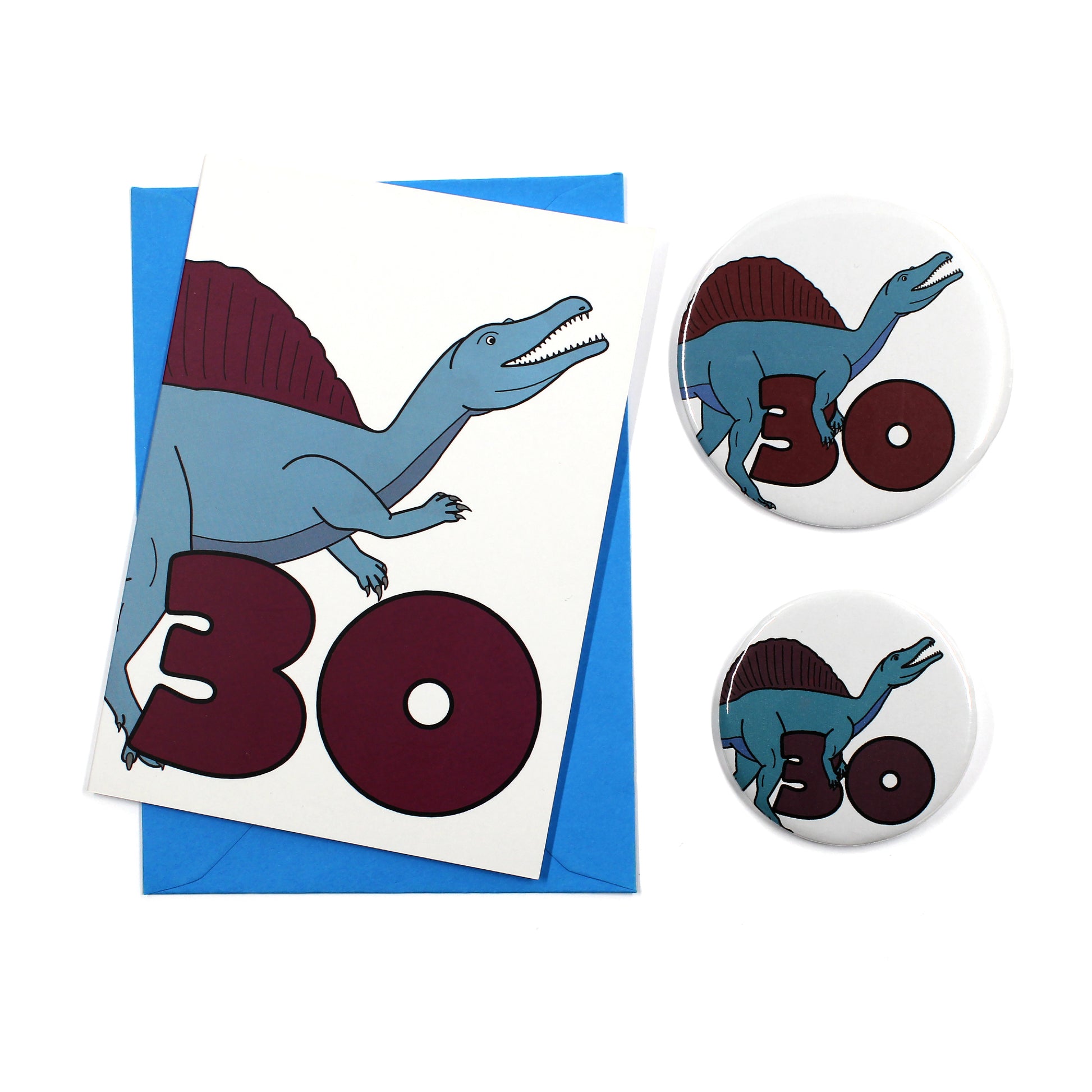 Number 30 Dinosaur Greeting card and badges