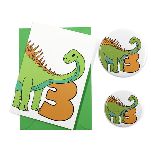 dinosaur number 3 card and badge