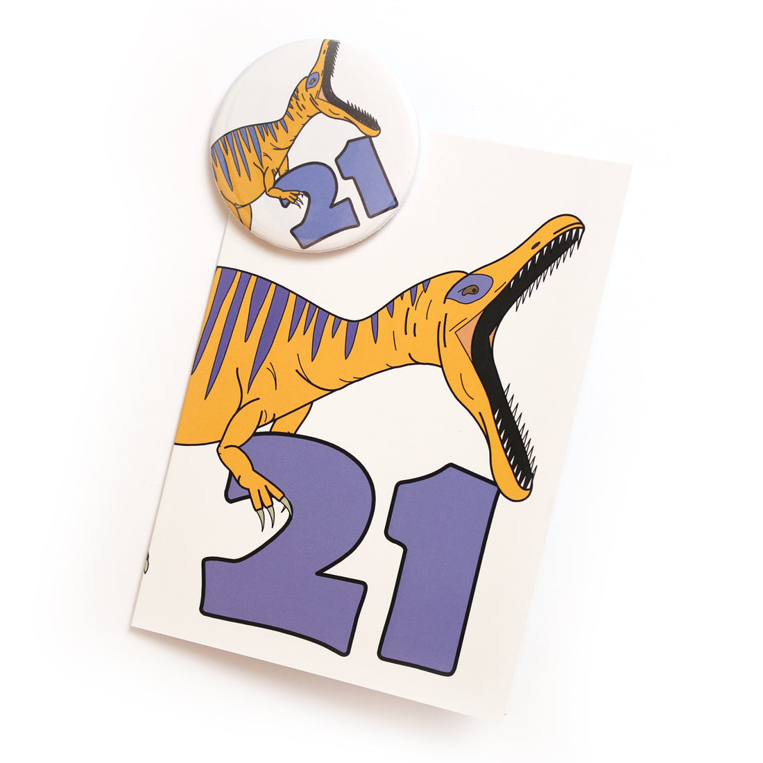 Number 21 Dinosaur Greeting card and badge