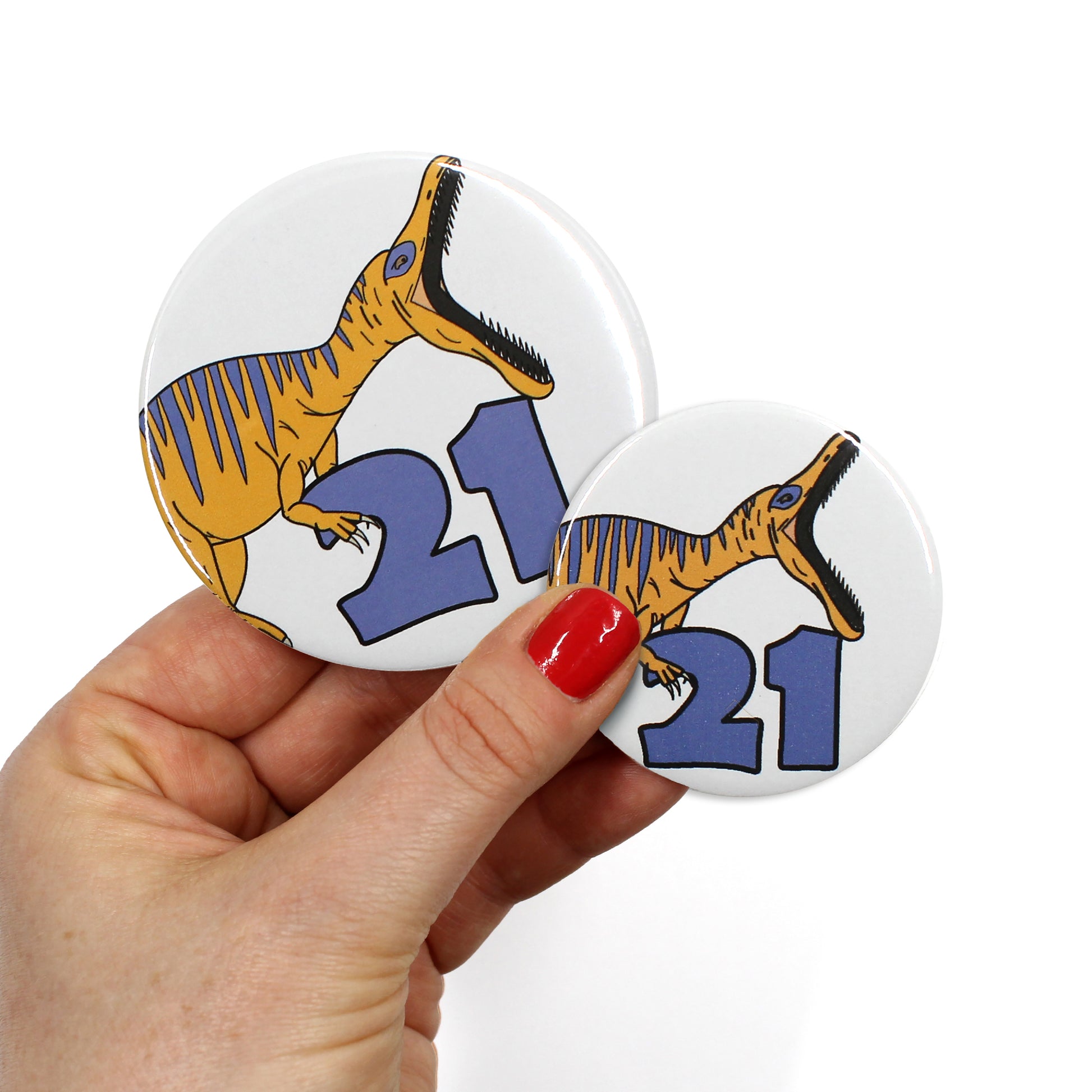 Number 21 Dinosaur Greeting badges