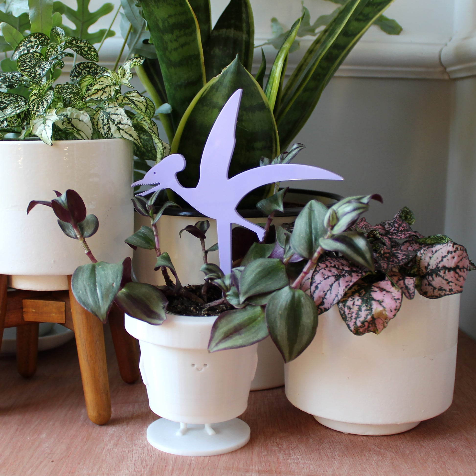 pastel purple Germanodactylus dinosaur plant decoration in plant pot