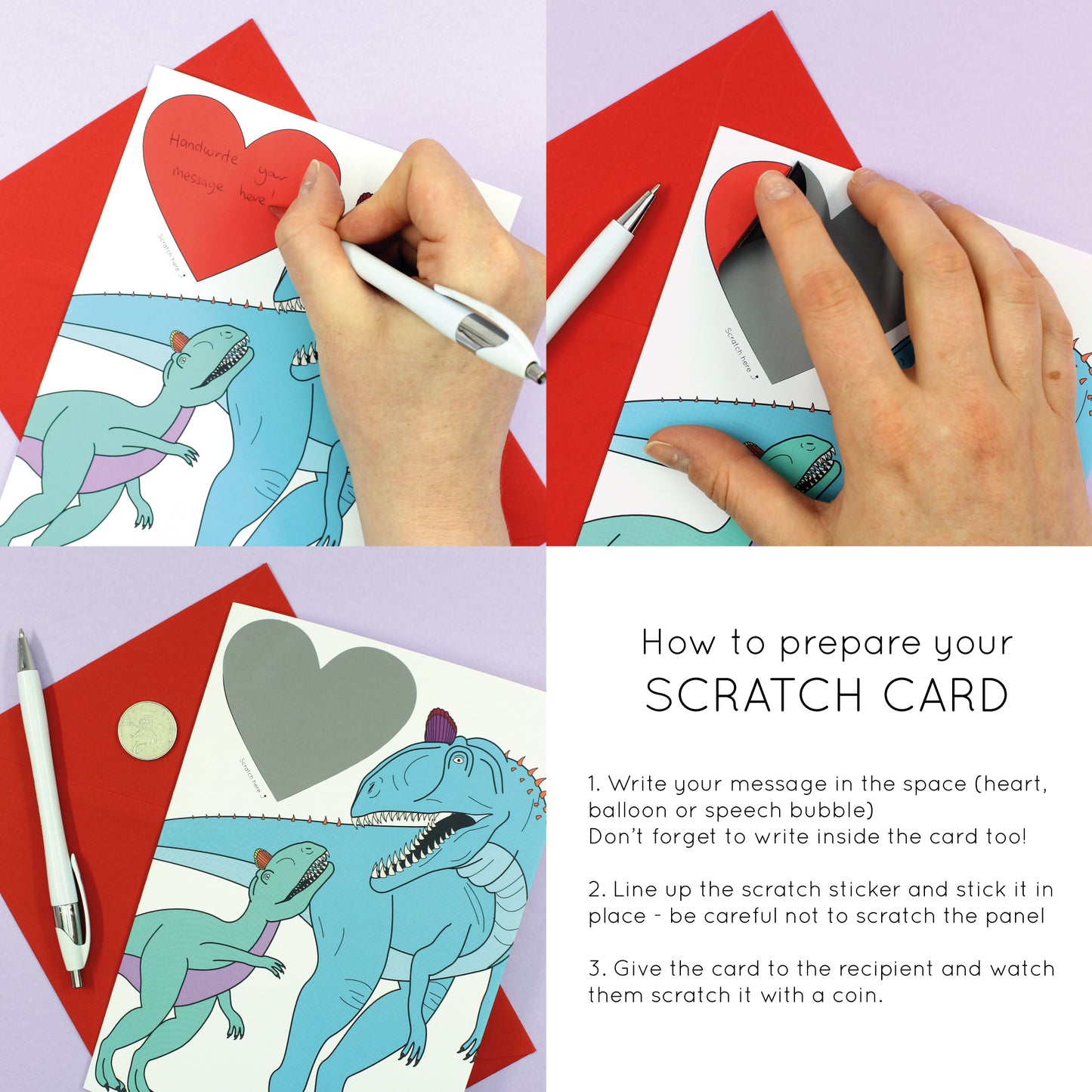 dinosaur heart scratch card instructions