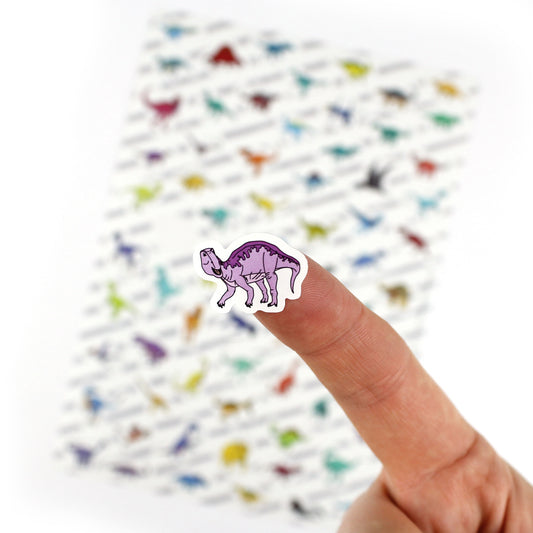 dinosaur sticker closeup with sheet behind it