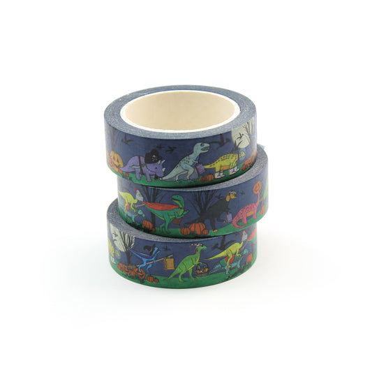 Stack of 3 rolls of Halloween dinosaur washi tape