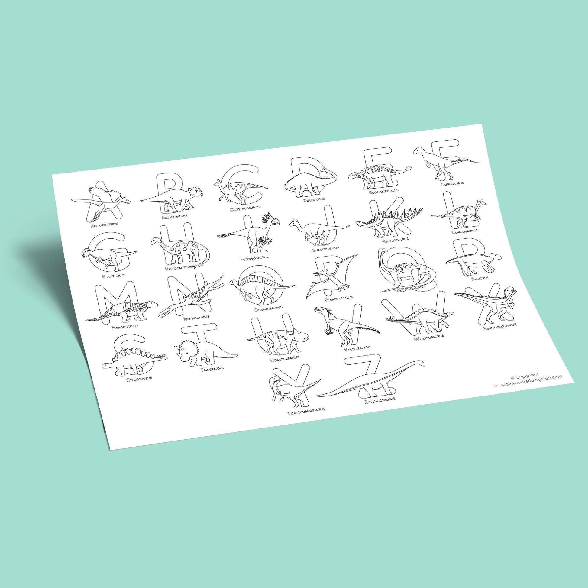 A-Z dinosaur Colouring Sheet 