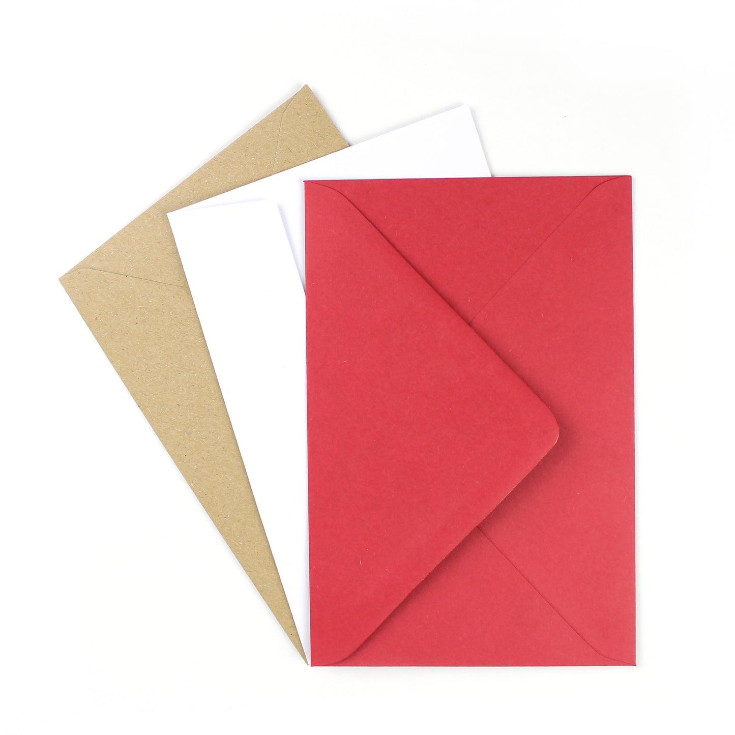 kraft, white and red envelopes