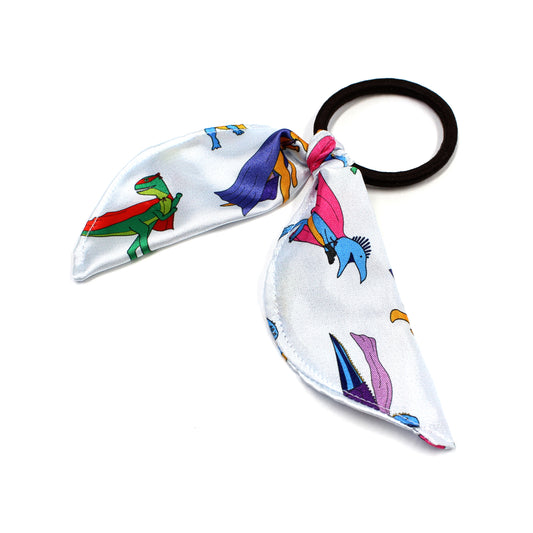 Satin dinosaur superhero hair bow