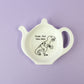 Time for Tea-Rex Teabag Tidy on a purple background